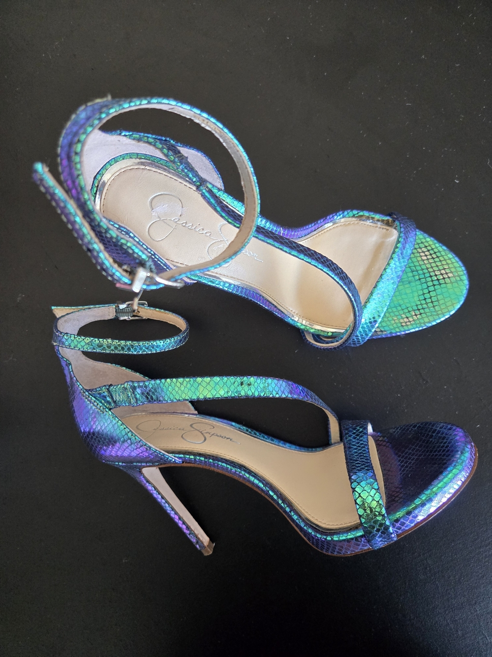 ​Jessica Simpson Rayli Iridescent Snake Stiletto Sandals Size 8.5